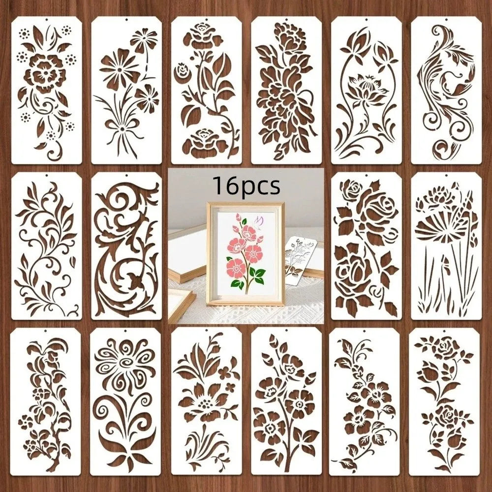 Reusable Plastic Stencils Set Butterfly Design Flower Leaf Pattern Flower Stencils Large Size Spray Painting Painting Templates Oasis Select Type B-16pcs
