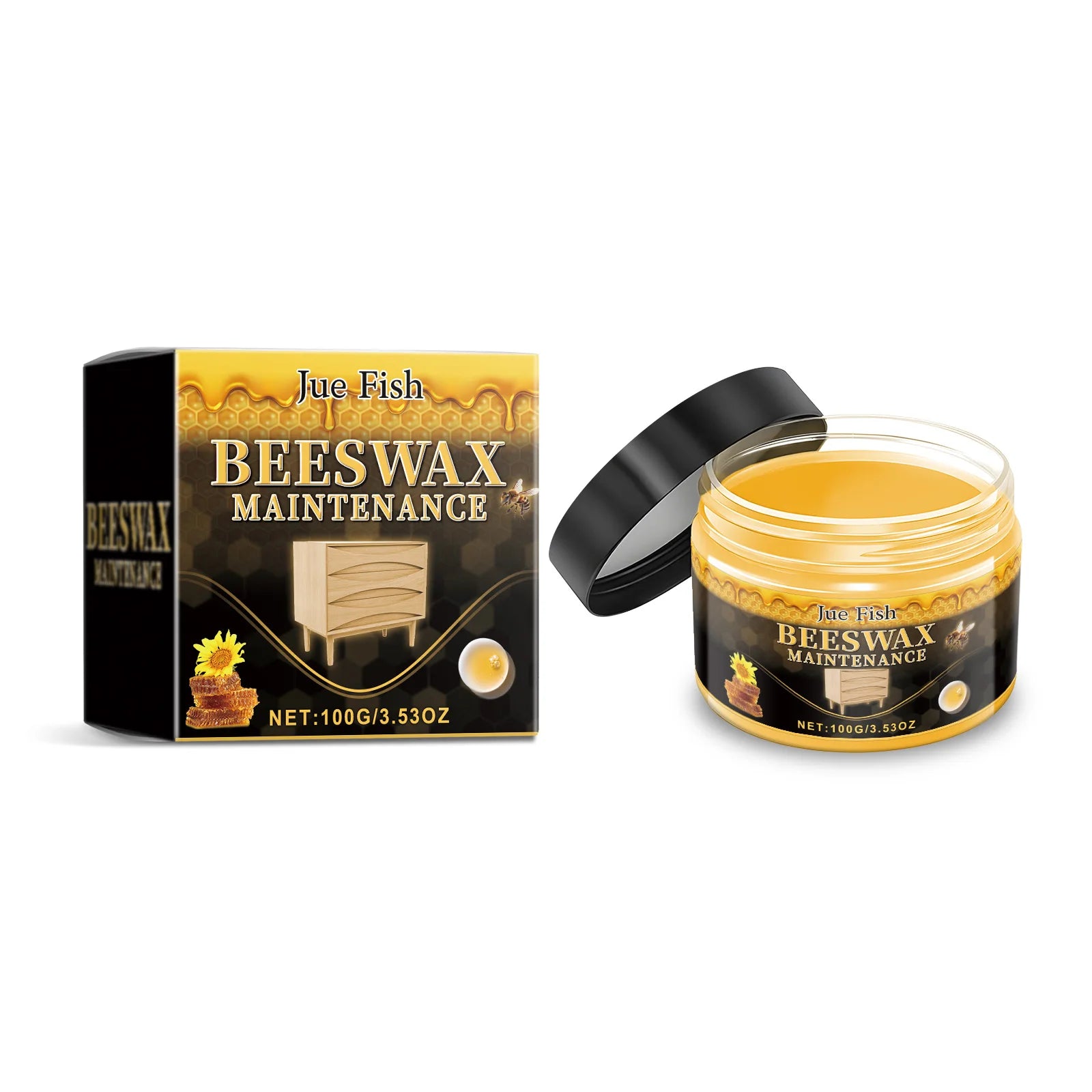 Beeswax Polishing Paste for Furniture Solid Wood Restores Luster Prevent Drying & Cracking for Wood Floor, Cabinet, Table 100g Oasis Select 100g boxed