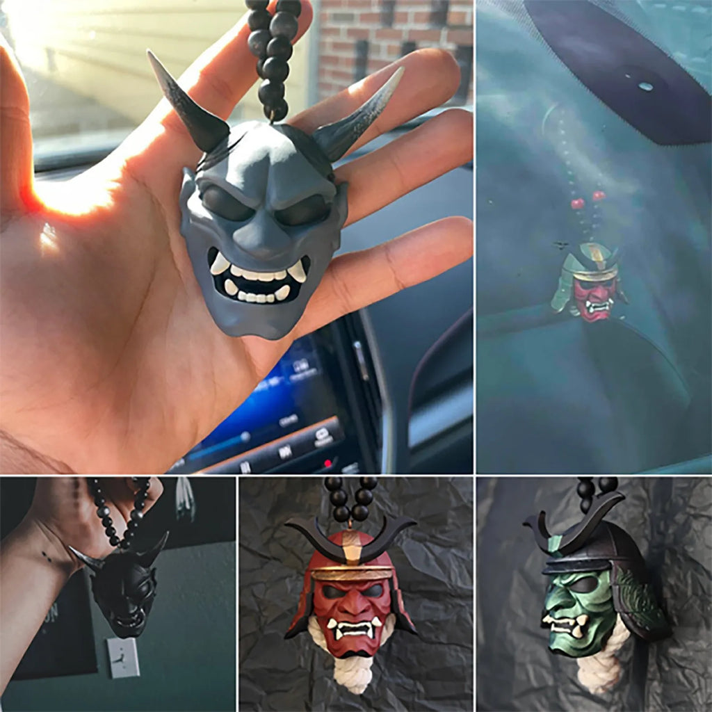 Samurai-Kabuto Helmet Hannya Japanese Oni Car Rear View Mirror Charm Japanese Ghosts Hanging Ornament Personalized Pendant Oasis Select