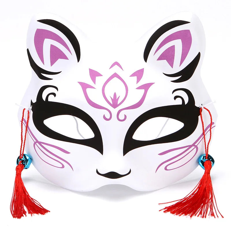 Foxes Mask Japanese Cosplay Rave Hand-Painted Anime Demon Slayer Half Face Cat Masks Masquerade Festival Party Cosplay Props Oasis Select 19