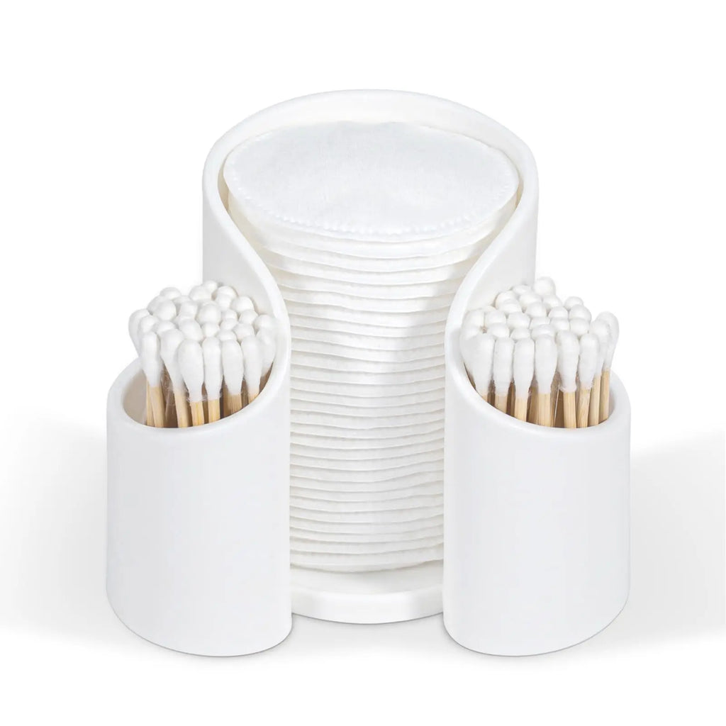 Cotton Pad QTips Holder, Bathroom Cups Dental Floss Dispenser, Storage Organizer for Cotton Pad QTips Paper Cup Floss, Bathroom Oasis Select