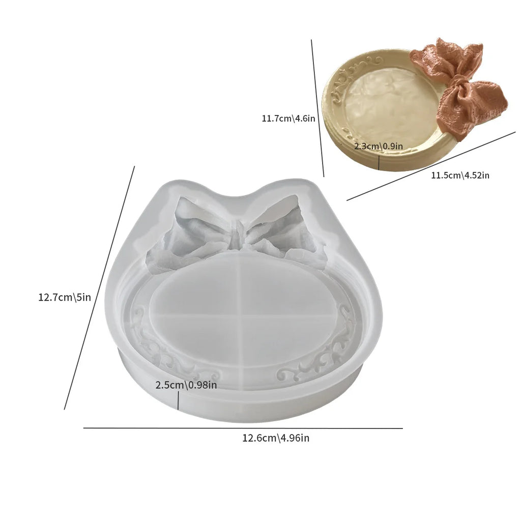 Mould DIY Round Bow Relief Pattern Storage Tray Silicone Molds Christmas Aromatherapy Plaster Tray Ornament Mold Halloween Oasis Select rotundity
