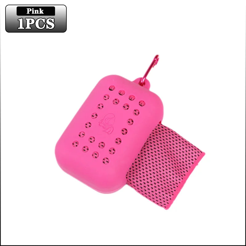 10PCS Portable Mini Silica Gel Set Cold Towel Polyester Fiber Outdoor Cooling Towel Fitness sports gym Run quick Dry Cool Towel Oasis Select Pink-1PC