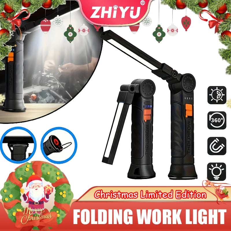 New Portable COB LED Flashlight USB Rechargeable Work Light Magnetic Lanterna Hanging Lamp with Built-in Battery Camping Torch Oasis Select