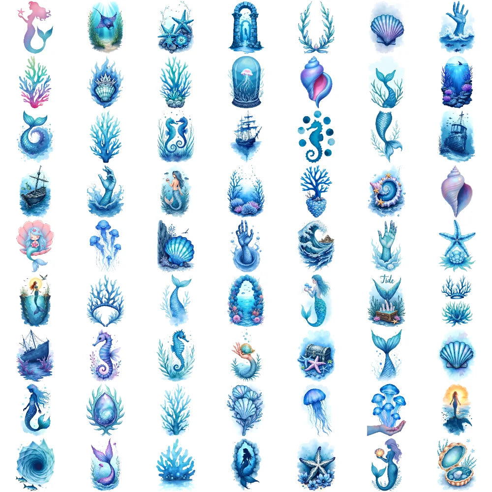 63-Piece Watercolor Ocean Temporary Tattoos – Ships & Seahorses Temporary Tattoo Stickers Oasis Select 1A-4X4cm