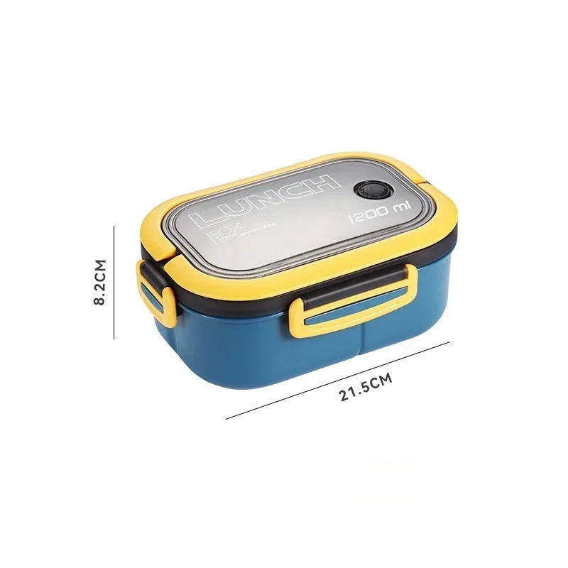 1200ML 2 Layer Bento Lunch Box With Spoon Fork, Kid High Capacity Microwae Food Containers Portable Leakproof Office Camping Oasis Select Blue 2 1200ml
