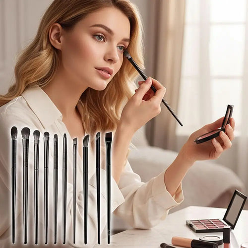 Eye Brushes Set, 10PCS Black Makeup Brushes with Concealer Powder Eyeshadow Blending Eyeliner Spoolie Brush Cosmetic Brush Kit Oasis Select