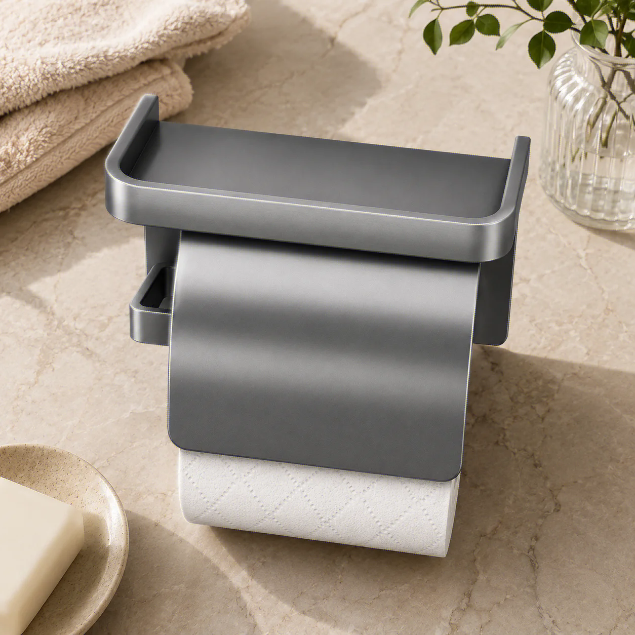 Self Adhesive Toilet Paper Roll Holder with Storage Rack Perforated Installation Tissue Holder Toilet Paper Holder Oasis Select