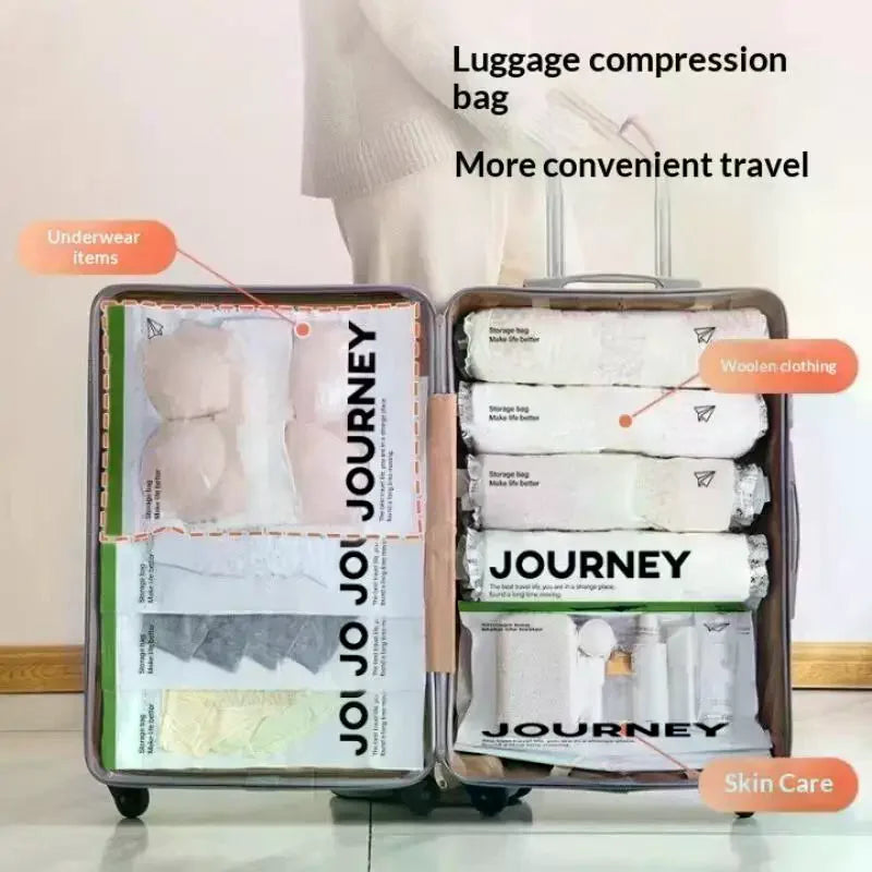 2Pcs Travel Special Hand-Rolled Vacuum Storage Bags No Pump Needed Reusable Space Saver for Luggage Clothes Packing Oasis Select