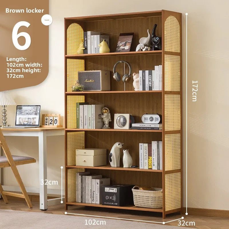 Bookcase integrated against the wall Student household bookshelf Floor-to-ceiling shelf Living room storage Multi-layer locker Oasis Select Brown 6-102