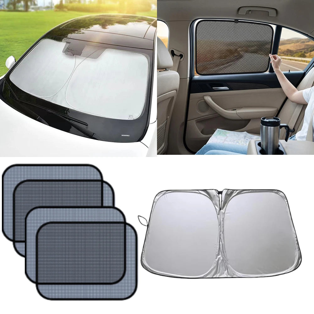 Car Sunshade Kit – Windshield & 4 Side Window UV Curtains