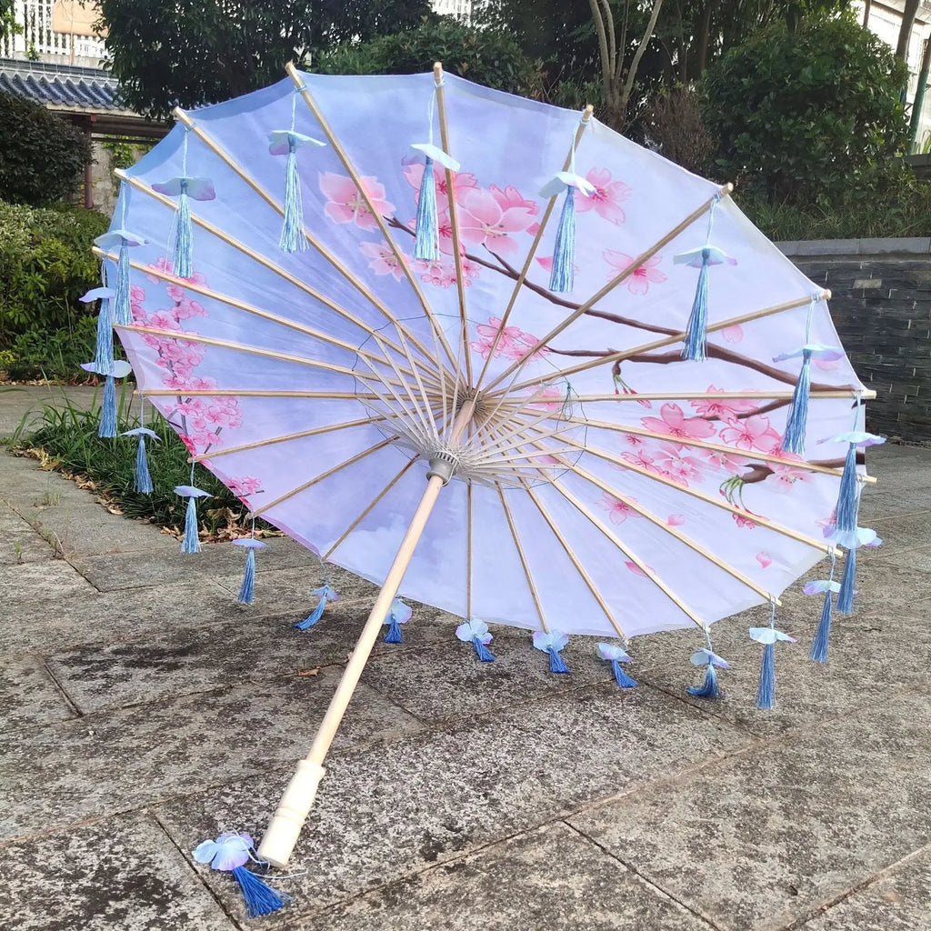 Antique Hanfu Fringe Umbrella Performance Photo Props Dance Silk Umbrella Craft Ancient Point Oiled Paper Umbrella Oasis Select Solid Wood 13 16K