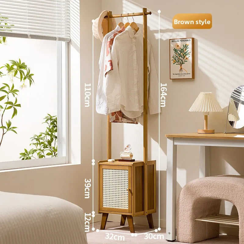 Hanger Floor to ceiling Bedroom bedside table Household dirty basket Shelf Solid wood hanger Multifunctional bedside coat rack Oasis Select brown