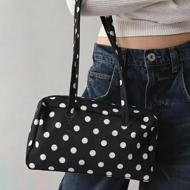 Nylon Polka Dot Shoulder Bag | Lightweight Zippered Underarm Tote