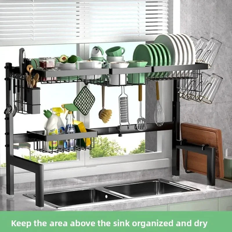 Telescopic Kitchen Sink Shelf Dish Drain Rack Countertop Multifunctional Sink Wash Dish Storage Rack Oasis Select