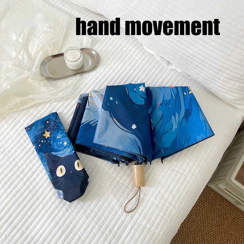 Blue Green Purple Powder Cat Cartoon Fold Umbrella Fully Automatic Umbrella Women's Dual-Purpose Sun Umbrella Portable Umbrella Oasis Select 2 hand movement 8K