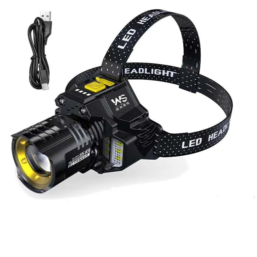 Rechargeable Sensor LED Headlamp Telescopic Zoomable Headlight Outdoor Waterproof High Lumen Work Head Flashlights for Camping Oasis Select Built-in Battery 1PC