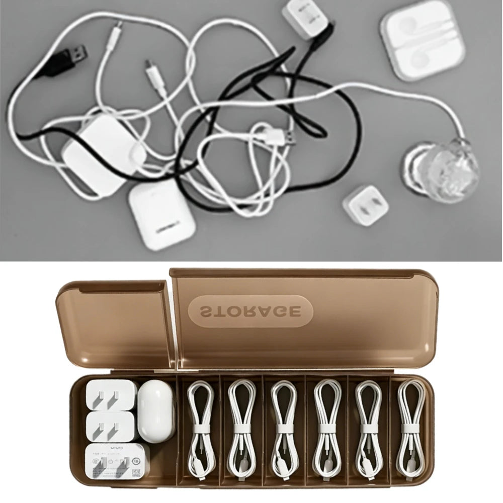 1Pc 7 Compartments Organizer Charger Cord Storage Box Data Cable Storage Case Reusable Cable Storage Box For Home Travel New Oasis Select
