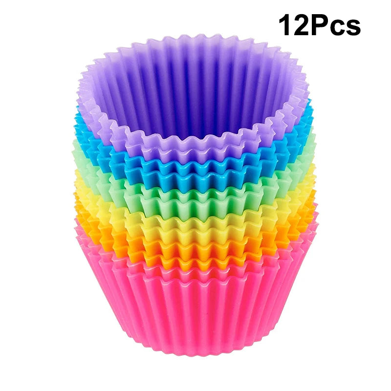 12/24Pcs Silicone Cake Mold Round Shape Muffin Cupcake Baking Molds Pudding Jelly Cup Pastry Home Kitchen Bakeware BPA Free Oasis Select 12Pcs colorful