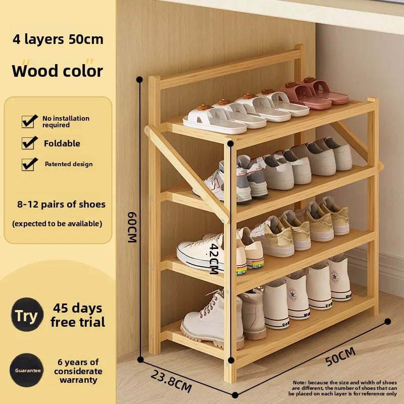 Simple shoe rack household door dormitory folding shoe rack free of installation shoe cabinet sturdy and durable Oasis Select 4C-50cm-log color