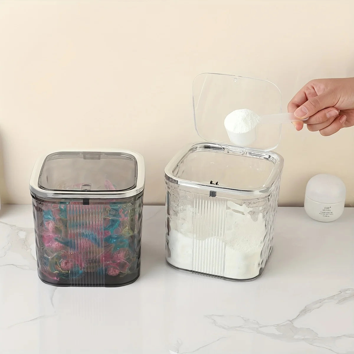 Multi-Functional Laundry Capsule Organizer with Spoon - Durable Plastic Storage Container for Laundry Capsules, Laundry Detergen Oasis Select