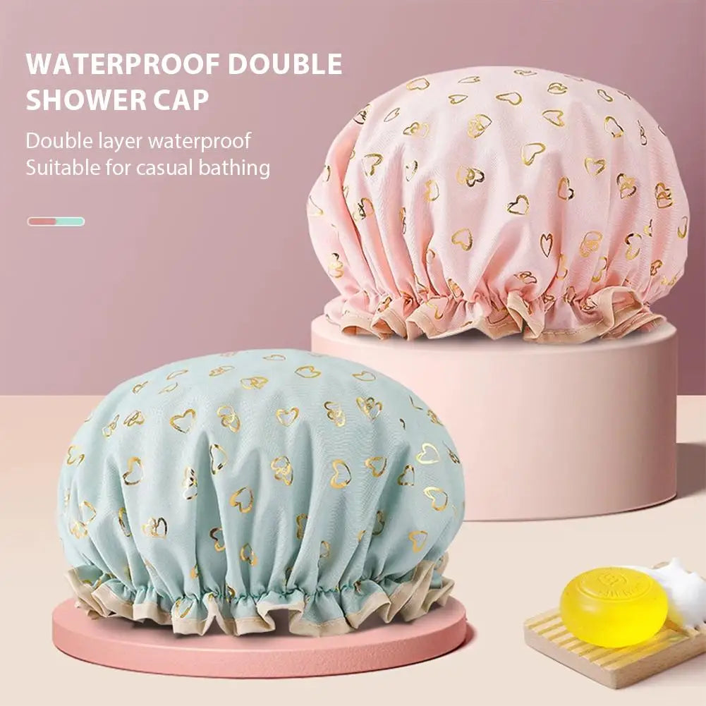 Large Waterproof Shower Cap for Long Thick Hair – Double Layer Shower Cap Oasis Select