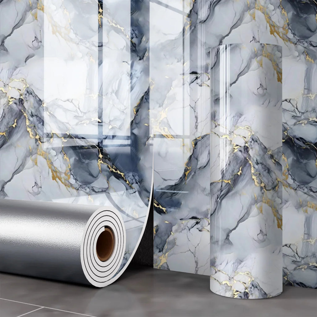 1Roll Marble Imitation Self-Adhesive Wall Sticker Thick Gilded Luxury TV Background Wallpaper Waterproof Oilproof Home Decor Oasis Select Light Blue-1Roll 40x300cm