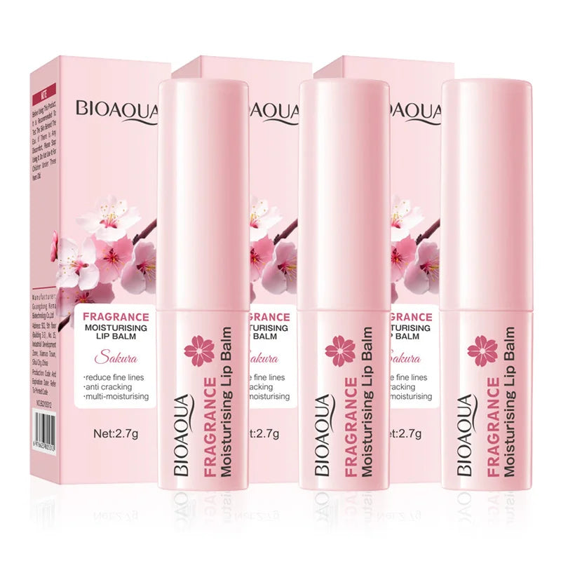 BIOAQUA Sakura Cherry Blossom Moisturizing Lip Balm 1/2/3pcs Moisturizing Lip Balm Oasis Select 3pcs