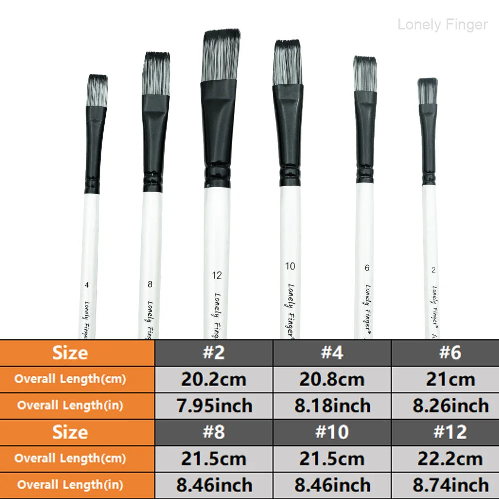 6pcs Flat Paint Brush Set for Acrylic Watercolor Gouache Oil and Body Painting Oasis Select
