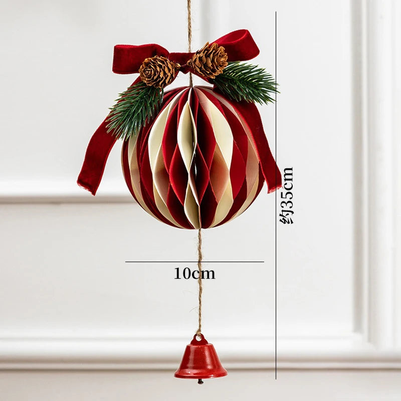Christmas Honeycomb Bell Ornament – Paper & Velvet Hanging Decor