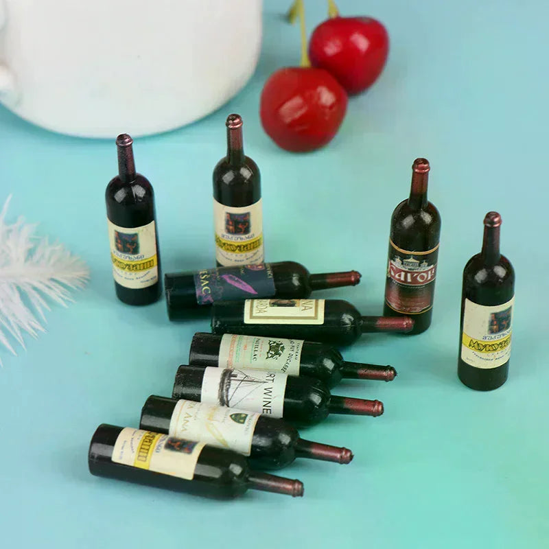 10Pcs 1/12 Dollhouse Miniature Mini Wine Bottle Set With Box Simulation Drinks Model Toys For Doll House Decoration Accessories Oasis Select