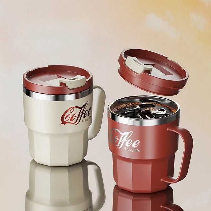 400ml 304 Stainless Steel Coffee Cup Mug with Lid Double-Wall Insulated Cup with Handle & Lid Heat-resistant Drinkware Oasis Select