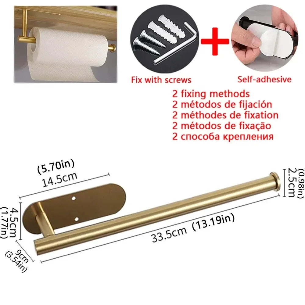 Kitchen Paper Towel Holder Adhesive Tissue Hanger Toilet Roll Paper Dispenser Cabinet Storage Napkin Rack Bathroom Accessories Oasis Select Cabinet Storage Gold