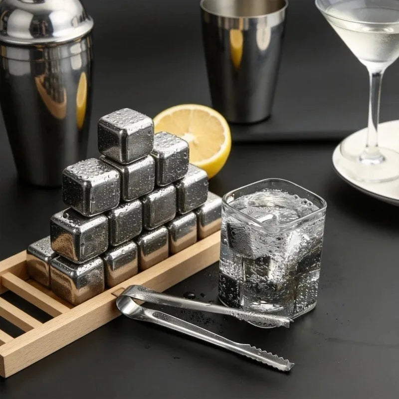 Chilling Rock Reusable Chilling Stones 4/6/8 Pcs Stainless Steel Ice Cubes Set Wine Cooling Cube Party Bar Kitchen Tool Oasis Select
