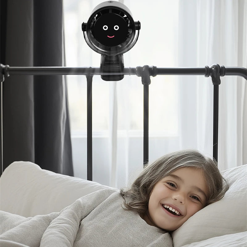 URGGU Smiling Face Clip Fan – USB Rechargeable, 5 Speeds