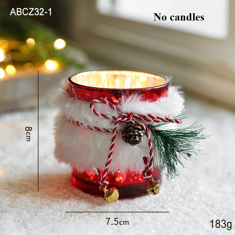 Christmas Decorative Trinkets Candle Cups Christmas Tree Glass Jars Hand-held Candlestick Ornaments Scene Arrangements Oasis Select B red