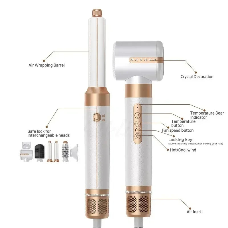 Professional 7 in 1 Auto Wrap Hair Dryer 1400W Powerful Straightener Hot Air Brush Hot Comb Multi Style High Speed Curling Iron Oasis Select