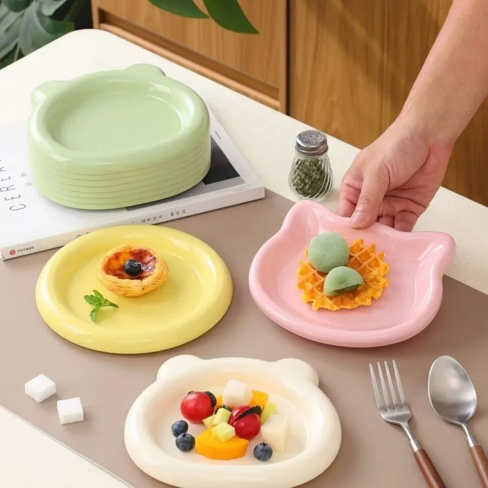 Colorful Plastic PP Cat Bowls Little Bear Pastry Plate Kitten Bowl Ins Cute Pet Supplies for Puppy Cat Oasis Select
