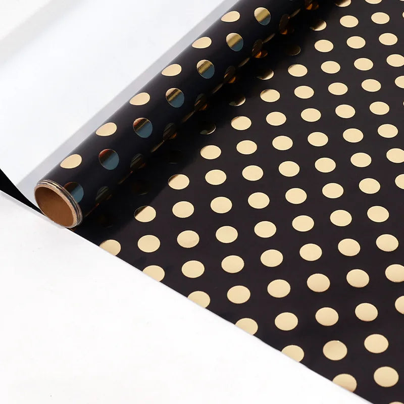 43x300cm Black Gold Wrapping Paper Polka Bouquet Packaging Christmas