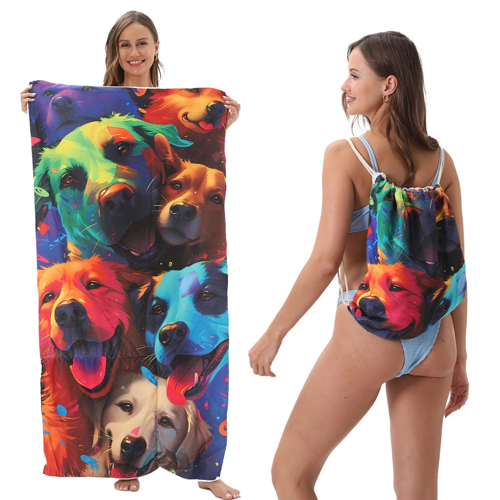 2-in-1 Multifunctional Foldable Beach Towel Printed Bath Towel Integrated Beach Towel Bag for Storage Oasis Select 5 70X140cm