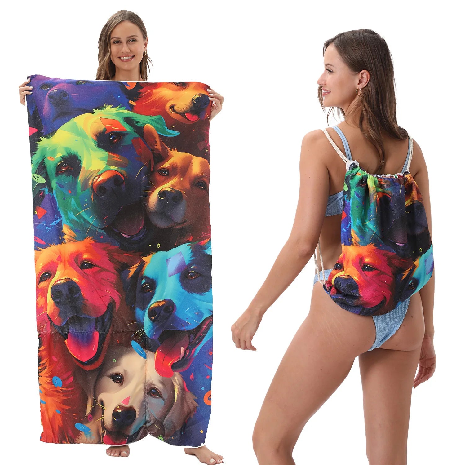2-in-1 Multifunctional Foldable Beach Towel Printed Bath Towel Integrated Beach Towel Bag for Storage Oasis Select 5 70X140cm