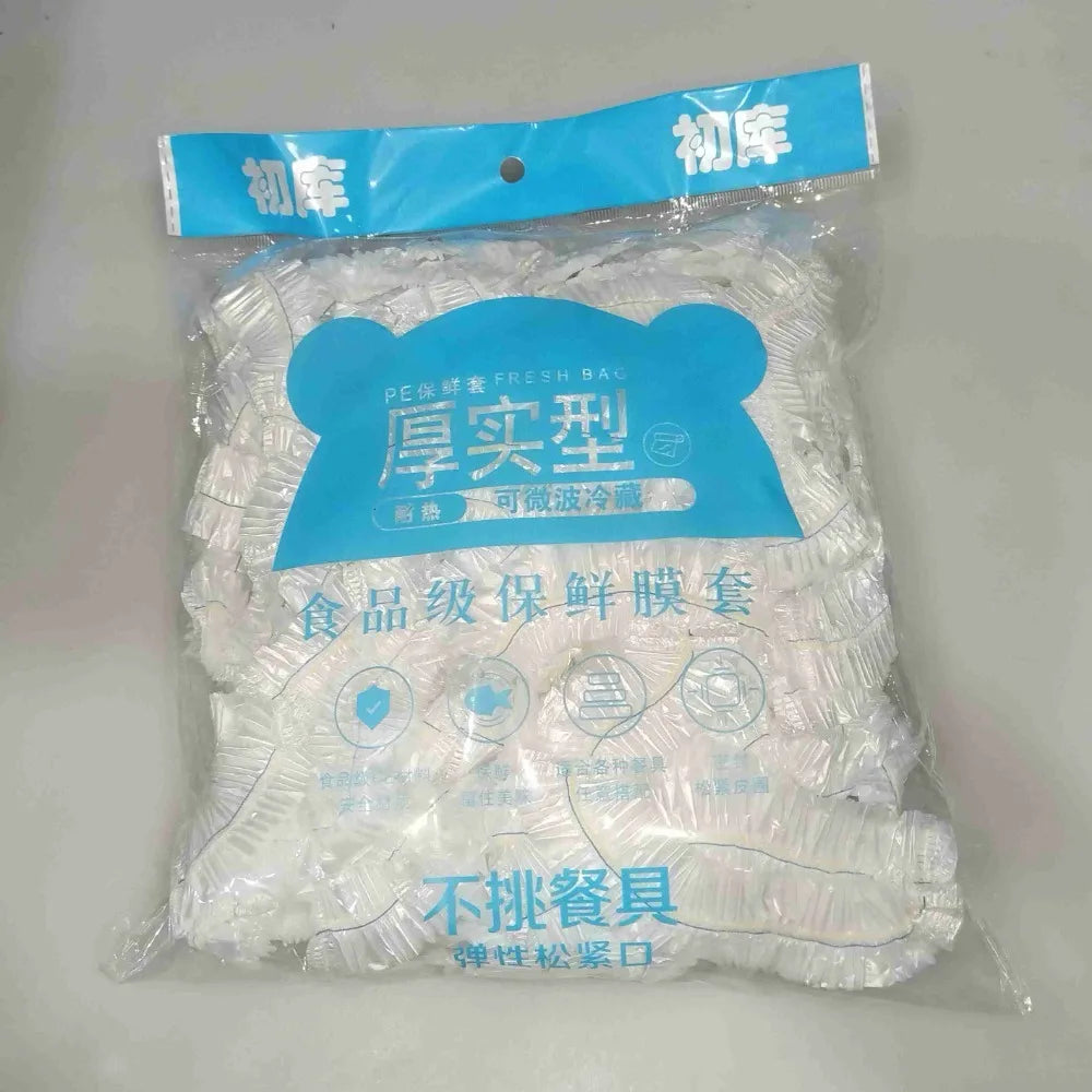 100pcs Elastic Food Lids White plastic wrap Elastic Mouth Fresh-Keeping Plastic Bags Disposable Food Cover For Fruit Vegetable Oasis Select 100pcs