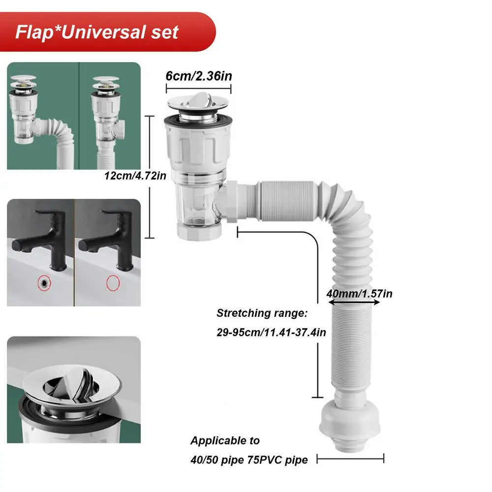 Universal Flexible Sink Drain Pipe Set Retractable Deodorant Drainage Tube Basin Installation For Kitchen Bathroom Accessories Oasis Select White