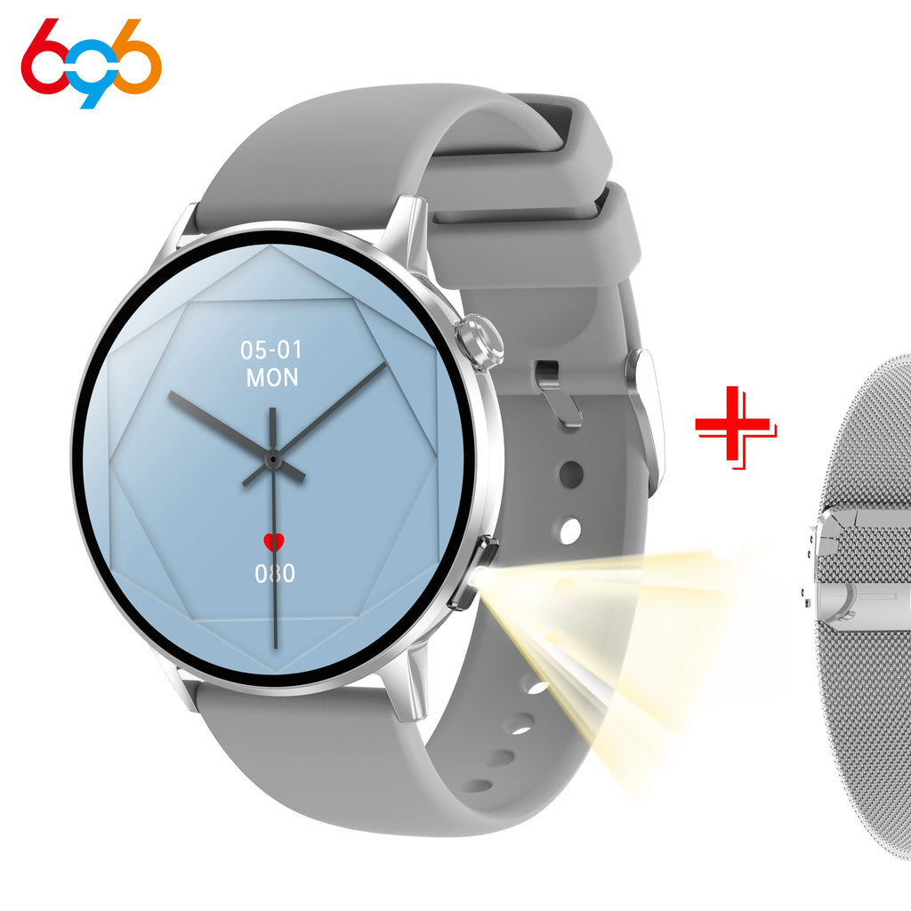 Smartwatch Waterproof Flashlight Luxury Women AMOLED Screen Blue Tooth Call Smart Watches Lady Heart Rate Health Voice Assistant Oasis Select SVGRS a SVM