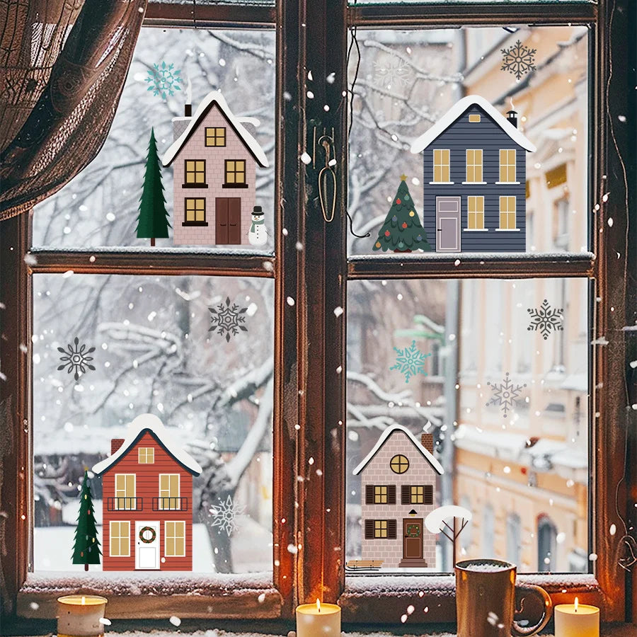 Cartoon Snowflake Small House Window Sticker Self-adhesive Wall Sticker Double-sided Visible Glass Decorative Sticker Oasis Select