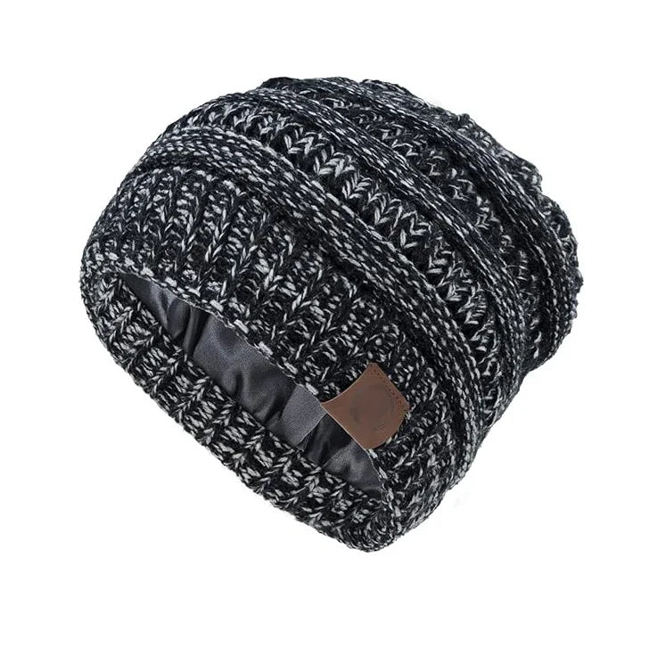 Skeleton hat with micro elastic satin lining, knitted hat with satin lining, windproof and warm hat, double-layer knitted hat wi Oasis Select 10