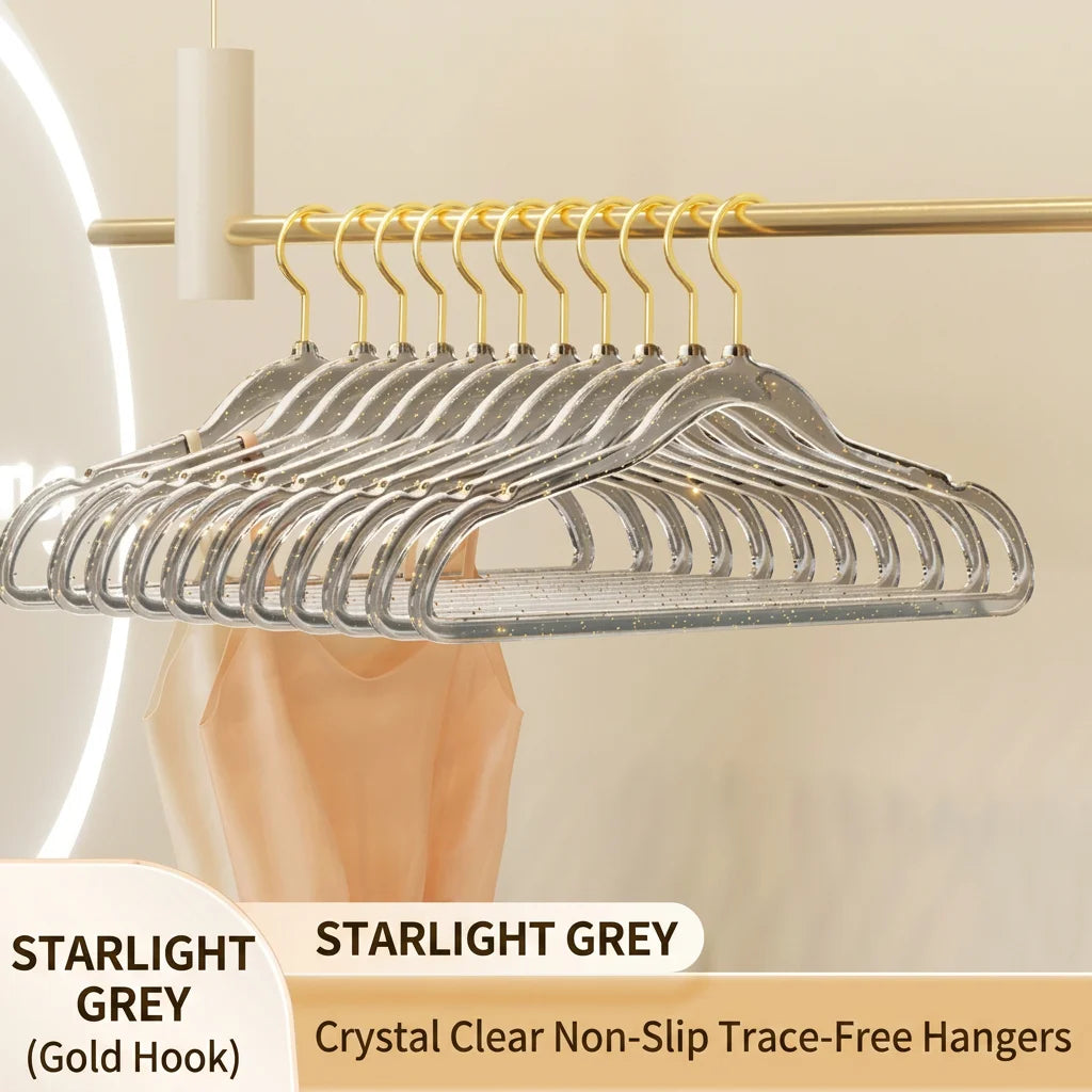 Acrylic Hanger Home Clothes Non-slip Trouser Rack Drying Coat Suit Space Saving Hanger Rack Wardrobe Storage Organization Oasis Select Grey Gold10pcs