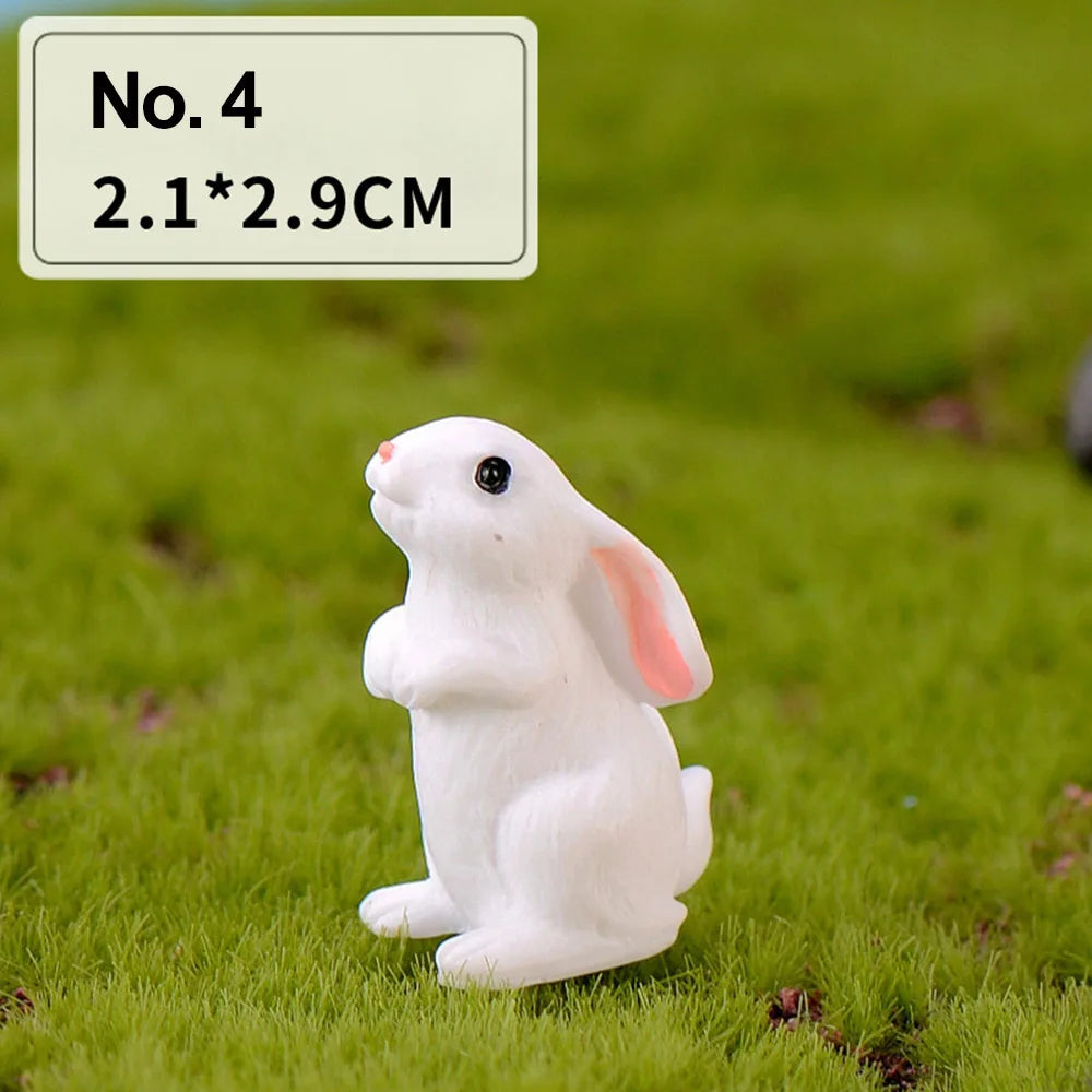 Fairy Garden Micro Landscape Resin Bunny Statue Miniature Rabbit Figurine Dollhouse Ornament White Hare Mini Animal Oasis Select No. 4