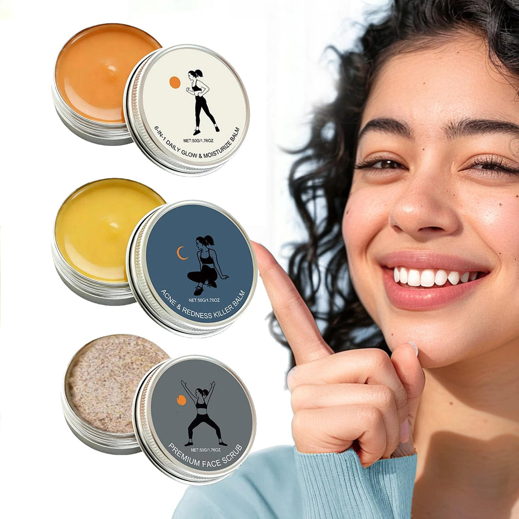 6-in-1 Daily Glow & Moisturize Day Balm, Night Balm & Face Scrub Reduces Acne & Redness, Moisturizing & Repairing Skin Care 50g Oasis Select