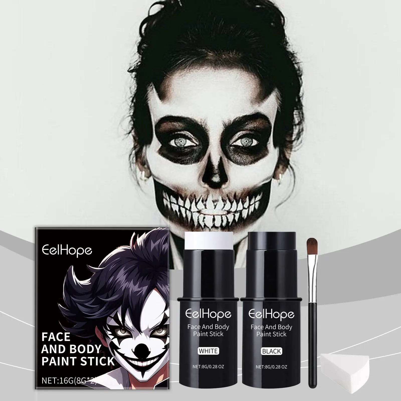 EelHope Halloween Face Body Paint Stick Professional Waterproof Non Toxic High Coverage Makeup of Halloween Cosplay Black White Oasis Select